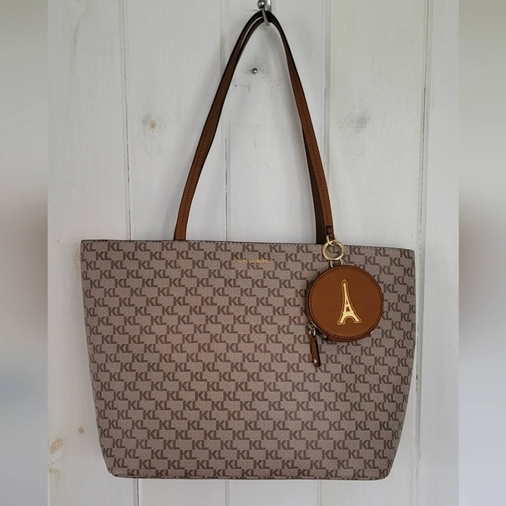 Karl Lagerfeld Paris Almond Taupe Signature Shoulder Bag